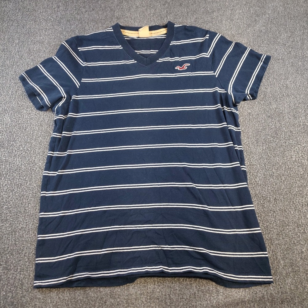 Mens Y2K Hollister Shirt Size XL blue white striped v neck